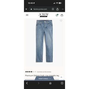 J Crew Premium Edition High Rise Straight Leg Jeans, 29P